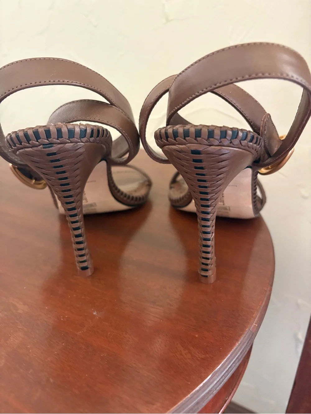 NEW Larroudé Verona stiletto sandals in a burnt umber leather size 7.5